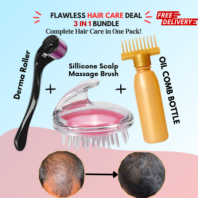 Flawless Hair Growth Kit – 3-in-1 Derma Roller, Scalp Massage Brush & Oil Applicator